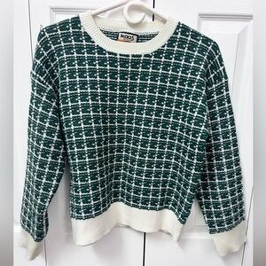 Kaos Green and White Windowpane Crewneck Sweater